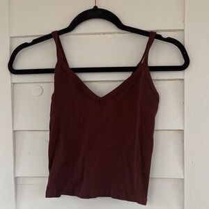 Ribbed V-Neck Cami Tank Top - Brown
